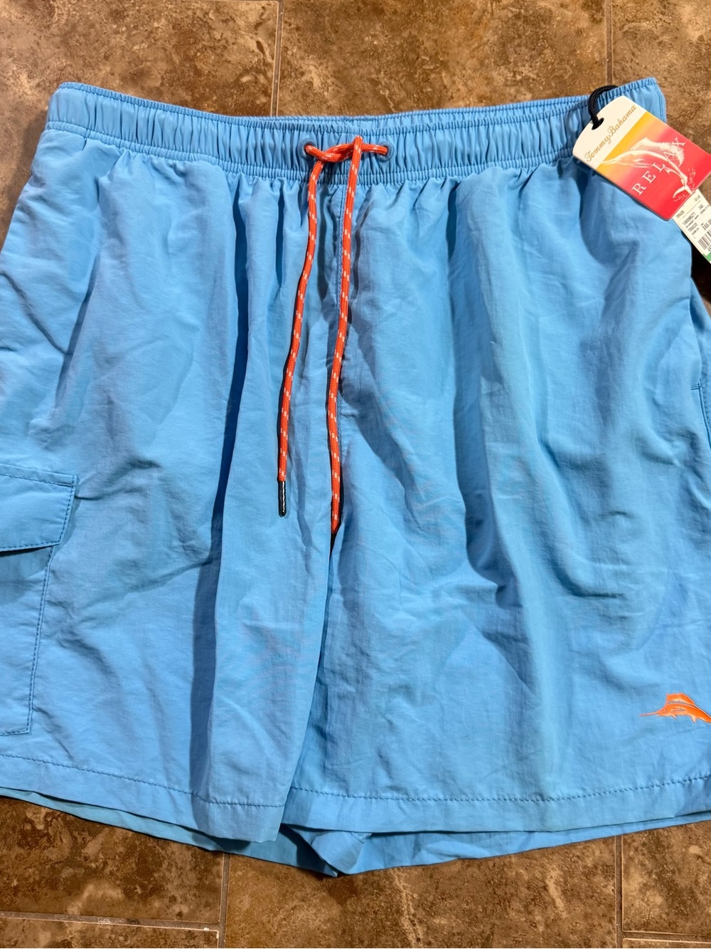 Tommy Bahama NEW W/TAGS Light Blue Swim Trunks with Orange Drawstring